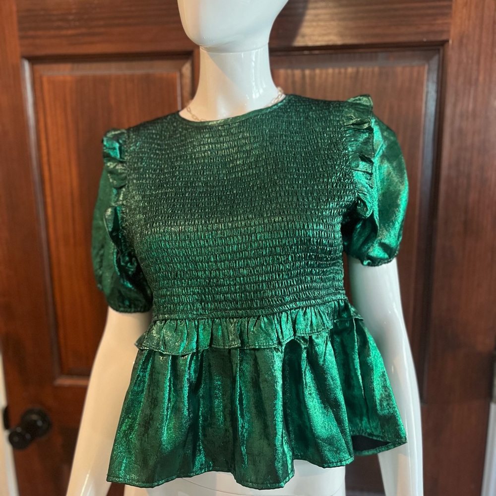TCEC Shiny Green Ruffle Blouse